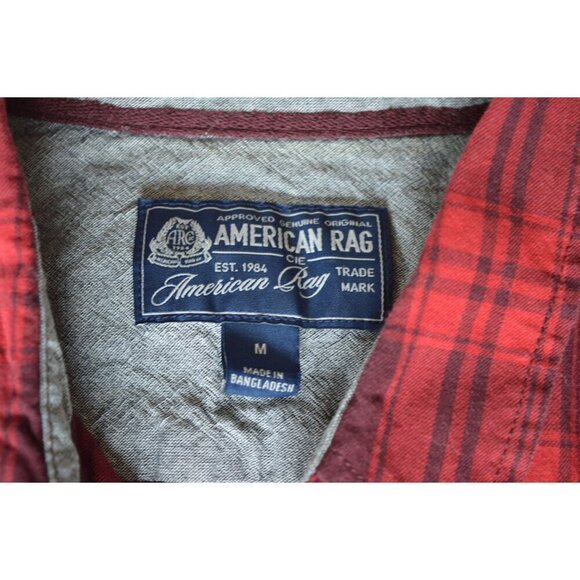 American Rag Red Black Plaid Men's Cotton Button Down Size Medium Fall Western - Picture 4 of 7